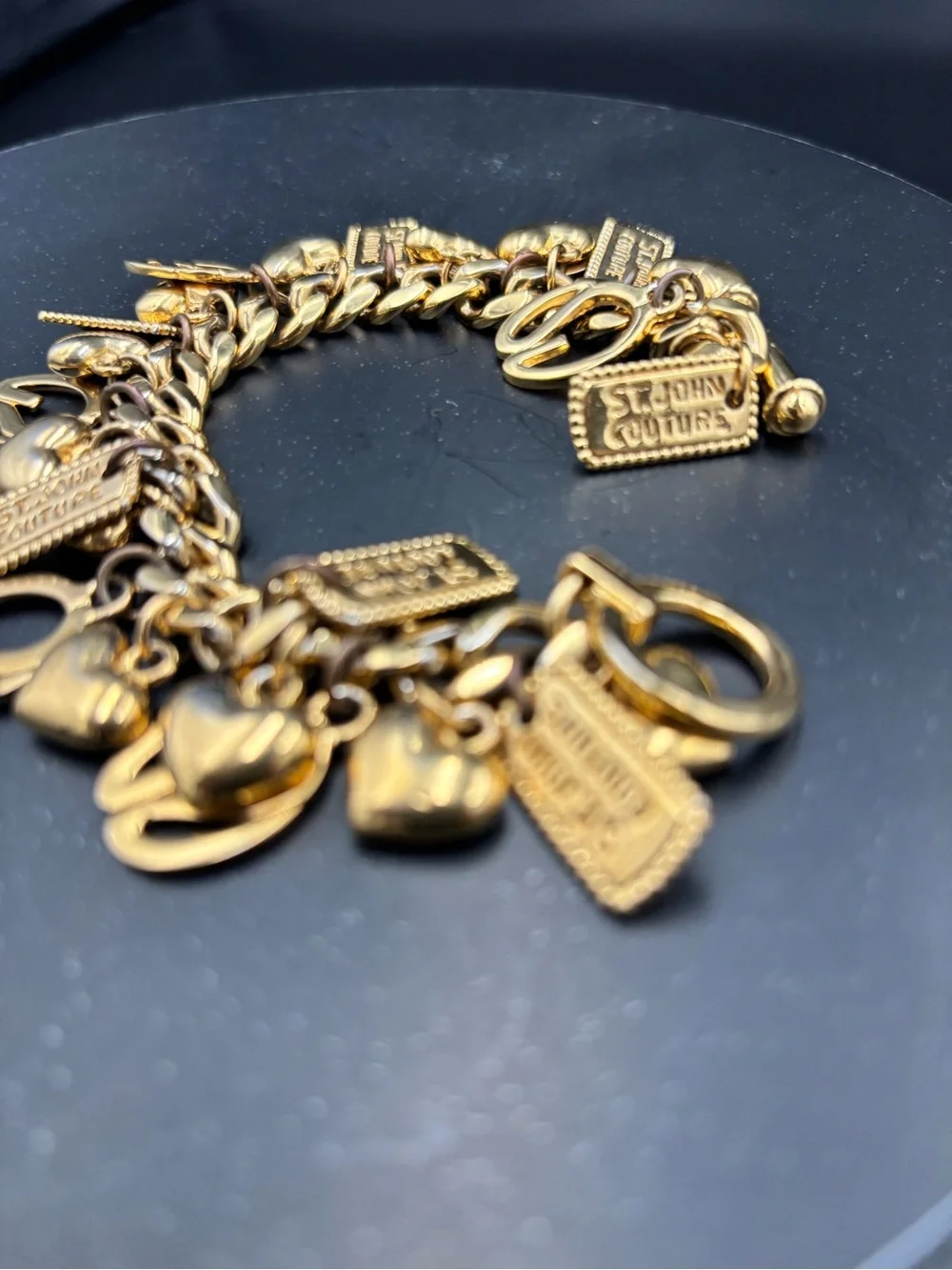St. John “Love of My Life” Gold Plated Heart Logo Charm Bracelet Rare